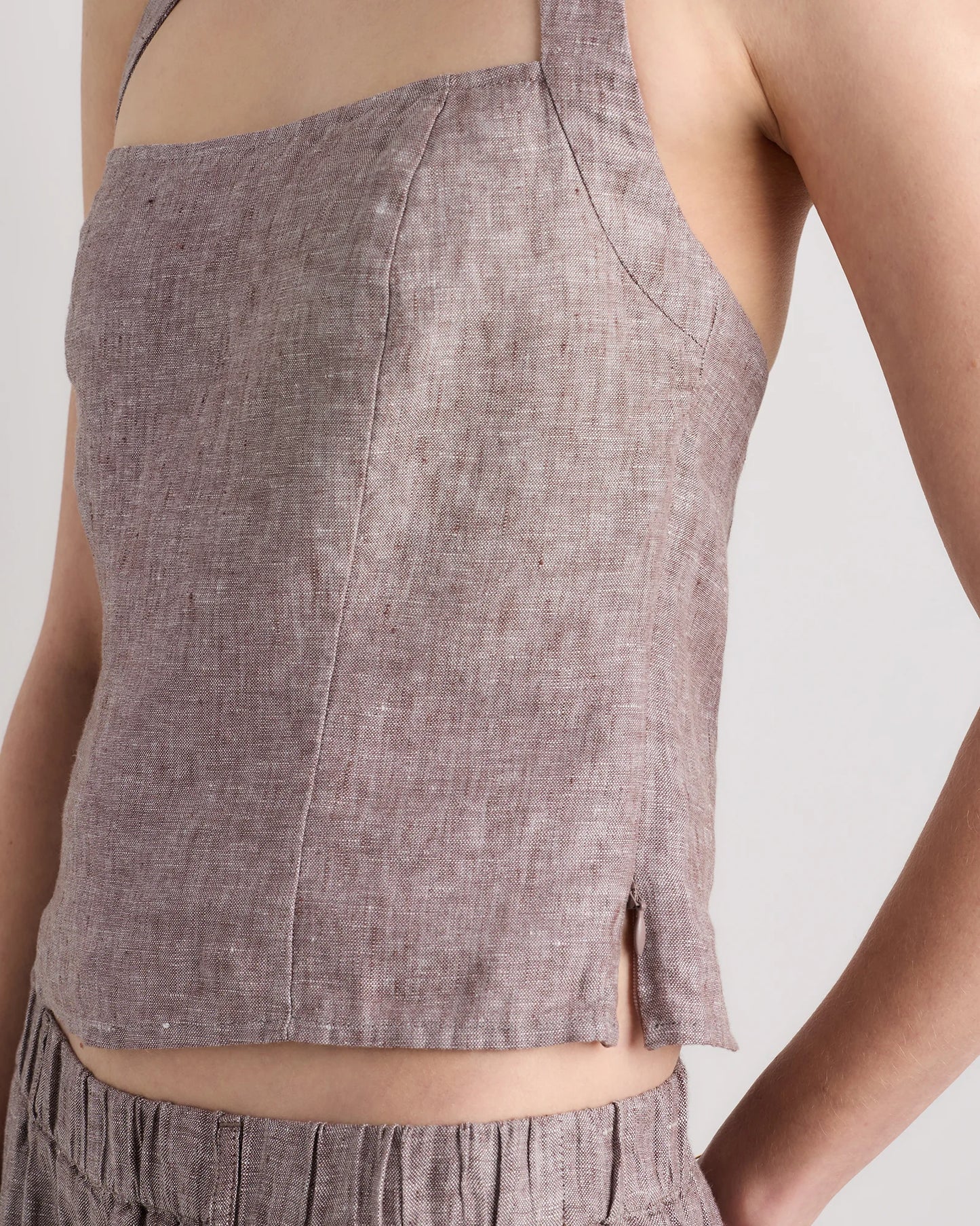 100% European Linen Halter Top - XS / Red Classic Mini Gingham