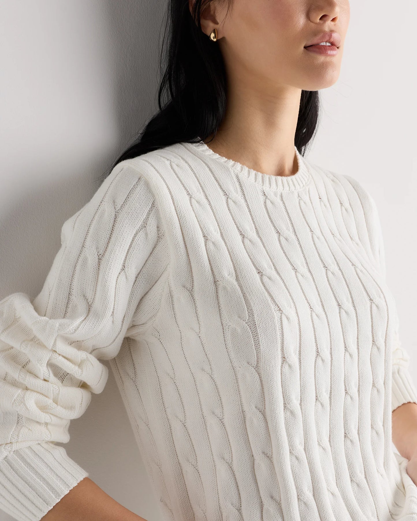 100% Organic Cotton Cable Crewneck Sweater - XS / Sapphire Blue
