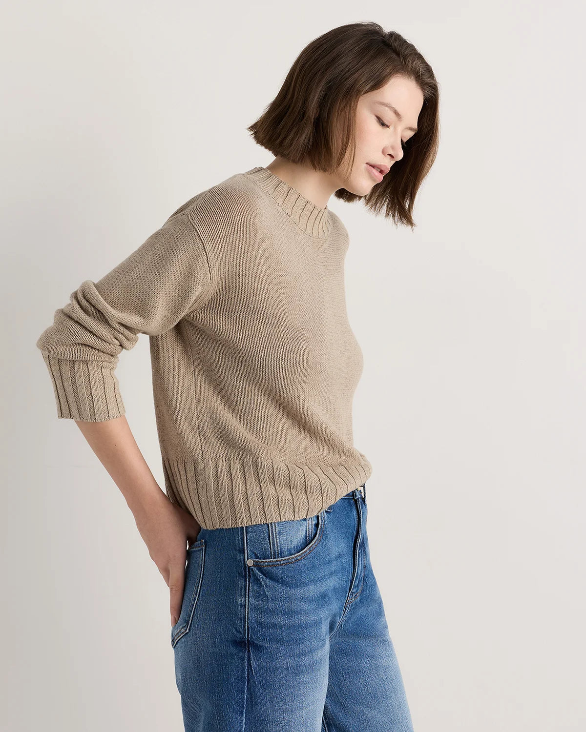 Cotton Linen Relaxed Crew Sweater - XS / Canyon Burnt Orange