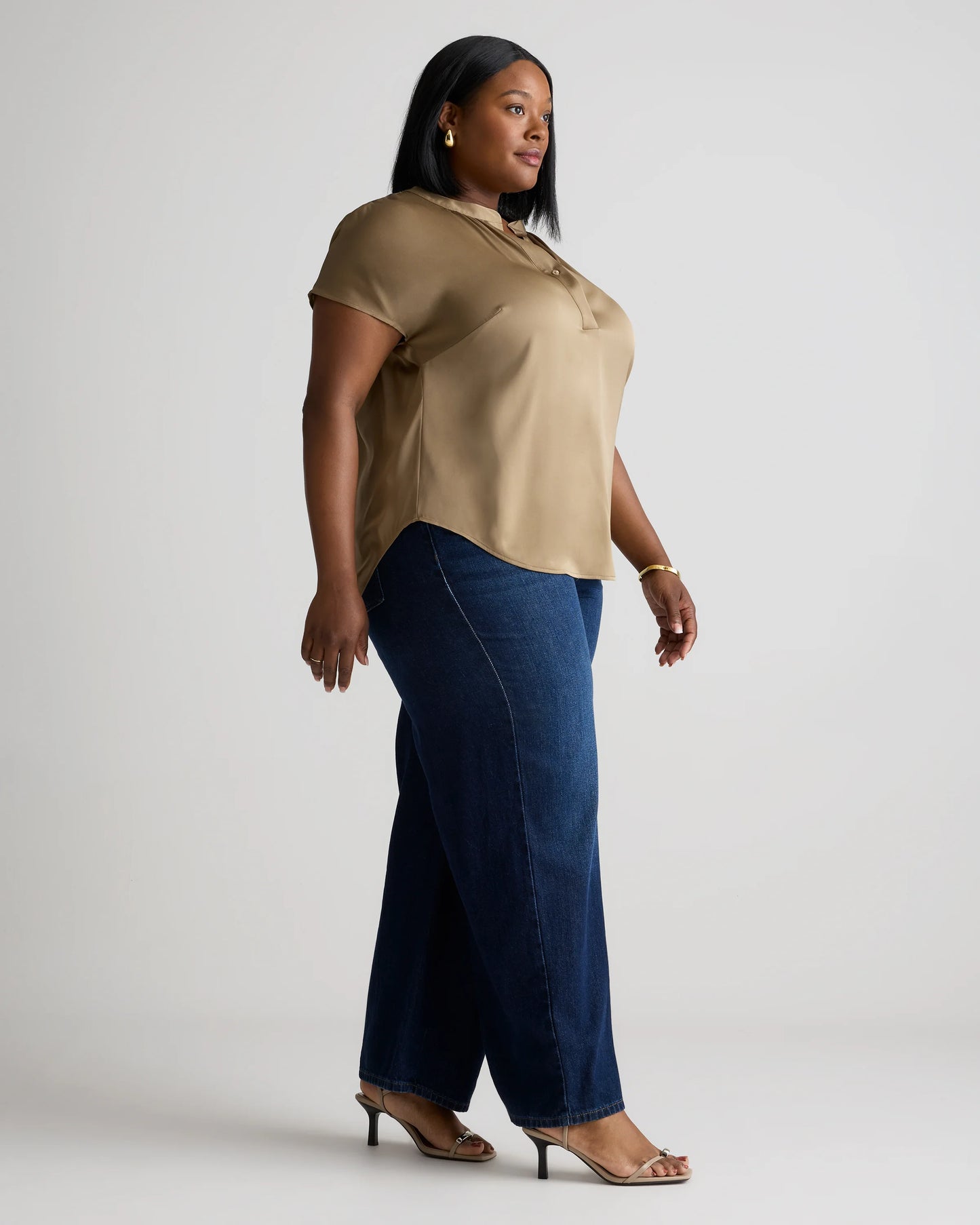 Washable Stretch Silk Dolman Sleeve Blouse - 1X / Black