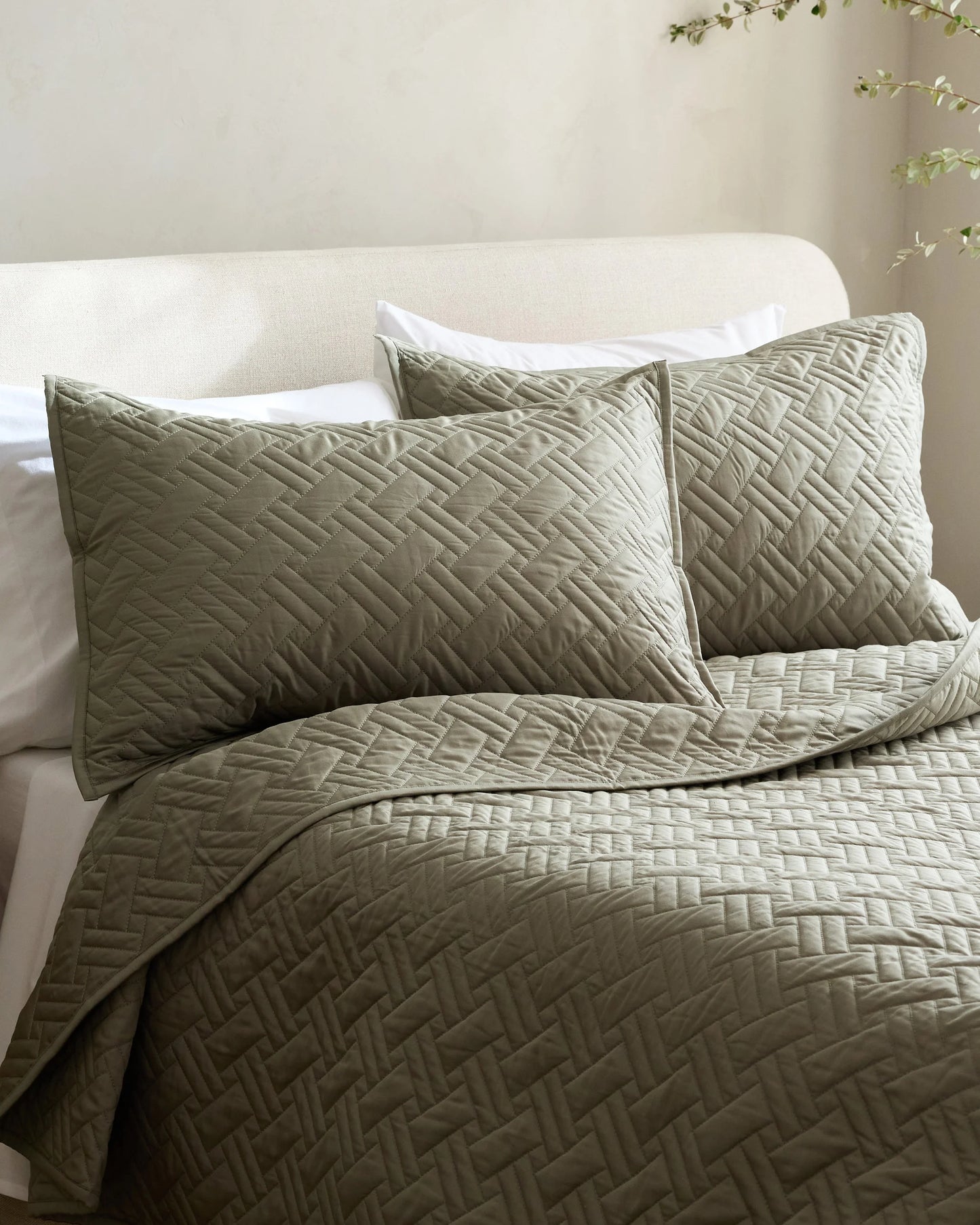 Organic Cotton Basketweave Quilt Set - Twin / Mineral