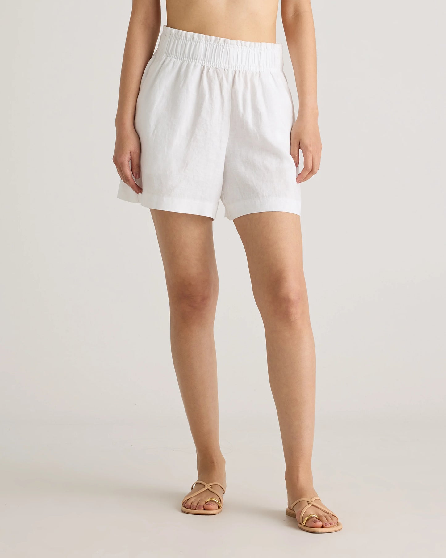 100% European Linen High Waisted Shorts - XS / Sky Blue Mariner Stripe