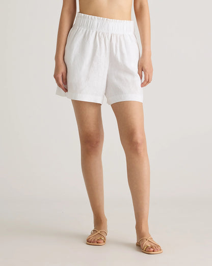 100% European Linen High Waisted Shorts - XS / Sky Blue Mariner Stripe