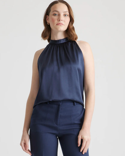100% Washable Silk Halter Top - XS / Moonstone Blue