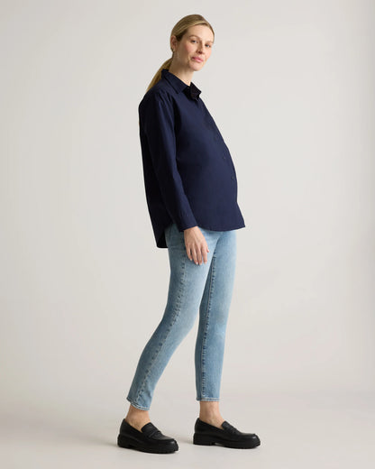 100% Organic Cotton Poplin Maternity Long Sleeve Shirt - XS / Classic White