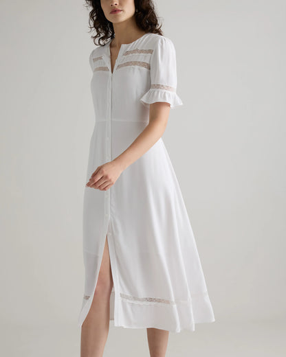 Lightweight Crepe Lace Inset Midi Dress - XS / Moonstone Blue