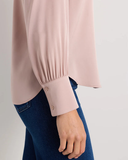 Washable Stretch Silk Split Neck Blouse - XS / Forest Green