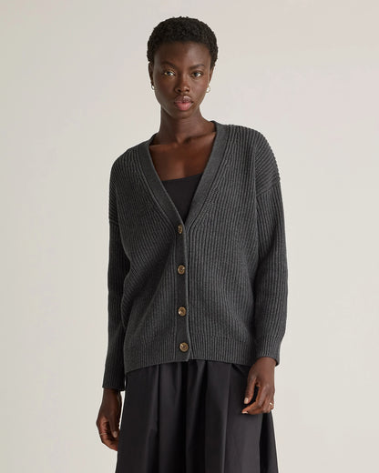 100% Organic Cotton Oversized Boyfriend Cardigan - XS / Speckled Beige