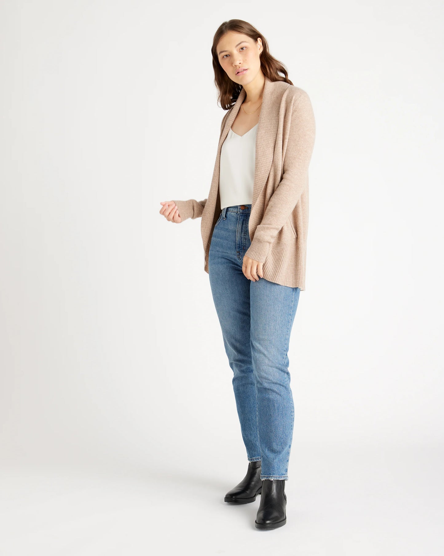 Mongolian Cashmere Open Cardigan Sweater - XS / Brown