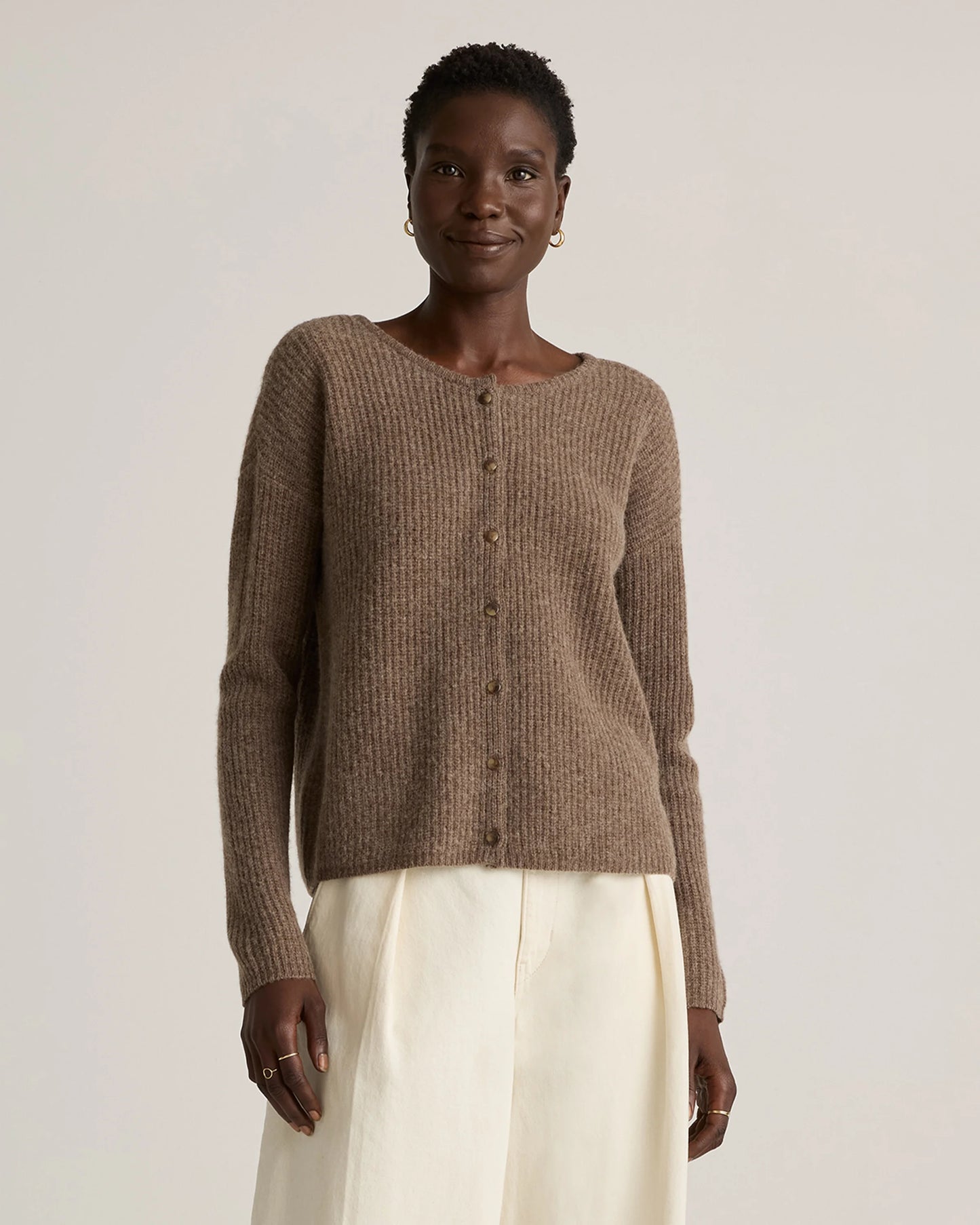 100% Yak Soft Rib Crew Cardigan - XS / Black