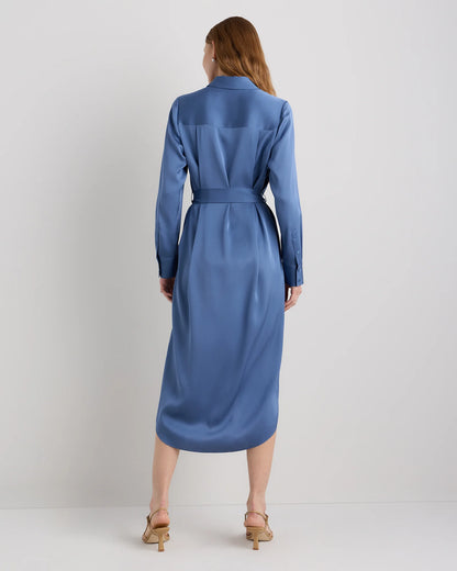 Washable Stretch Silk Maxi Shirt Dress - XS / Moonstone Blue