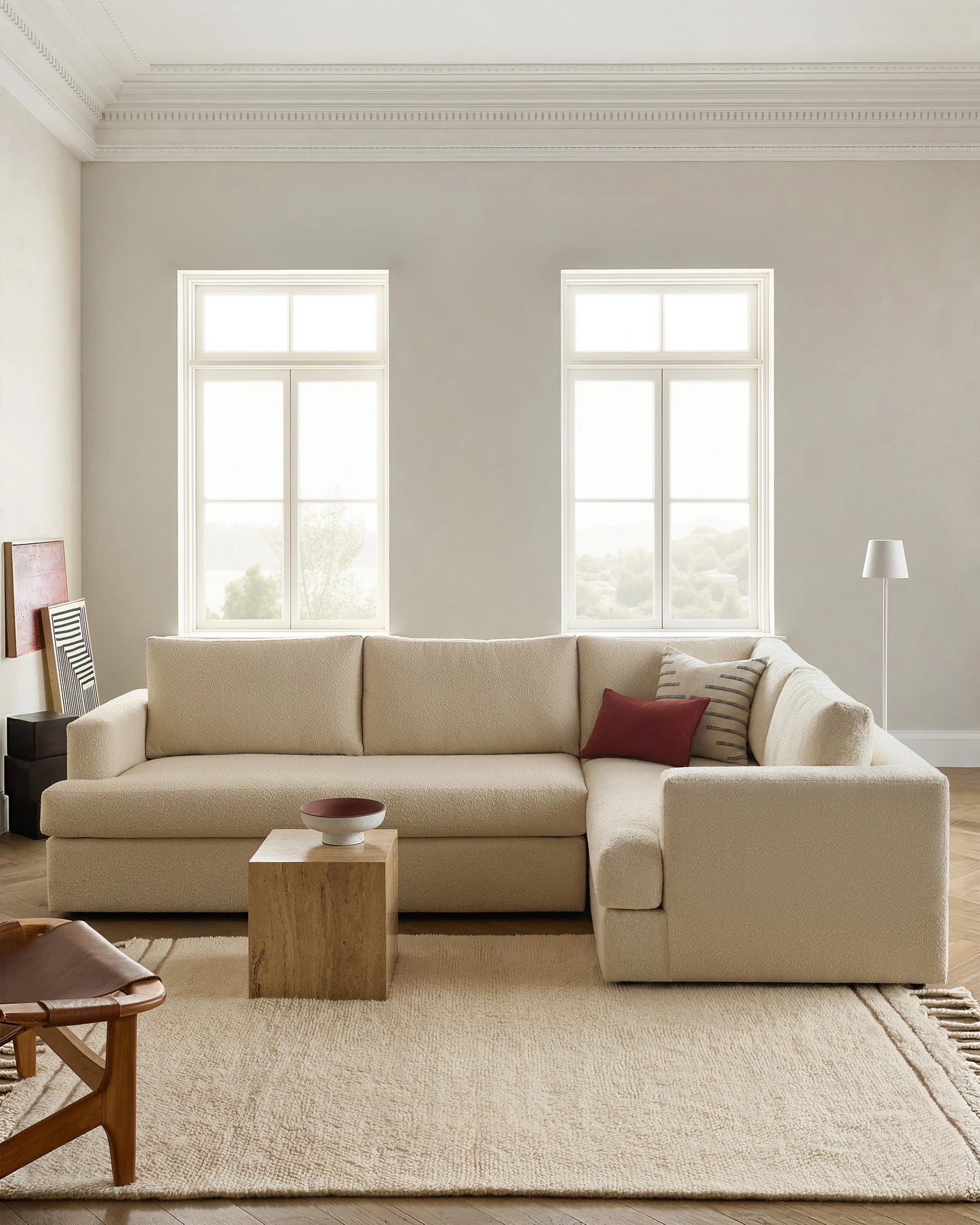 Sierra Curved Arm L Sectional in Performance Boucle - Right Arm / Mushroom