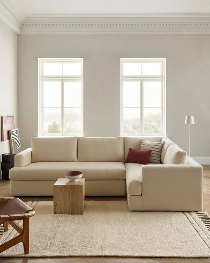 Sierra Curved Arm L Sectional in Performance Boucle - Right Arm / Mushroom