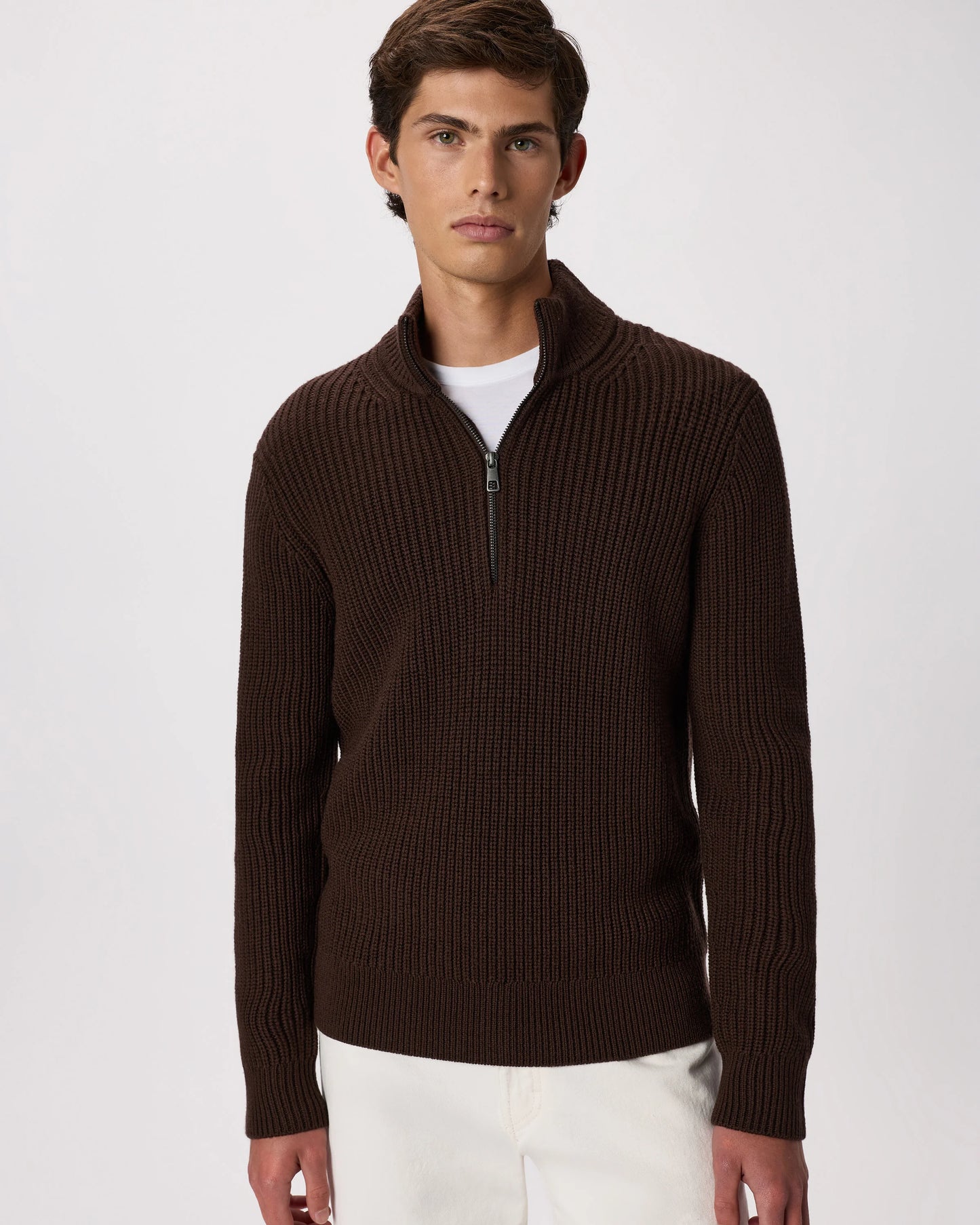 Australian Merino Wool Half Zip Sweater - S / Heather Bone