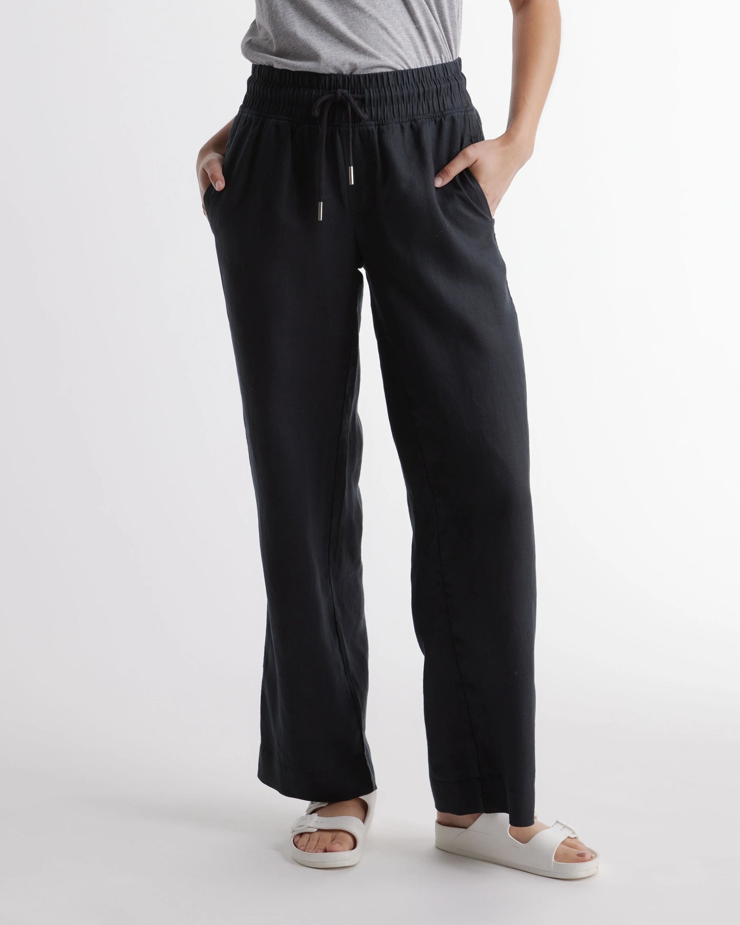 100% European Linen Wide Leg Pants - XS / Bayberry Olive