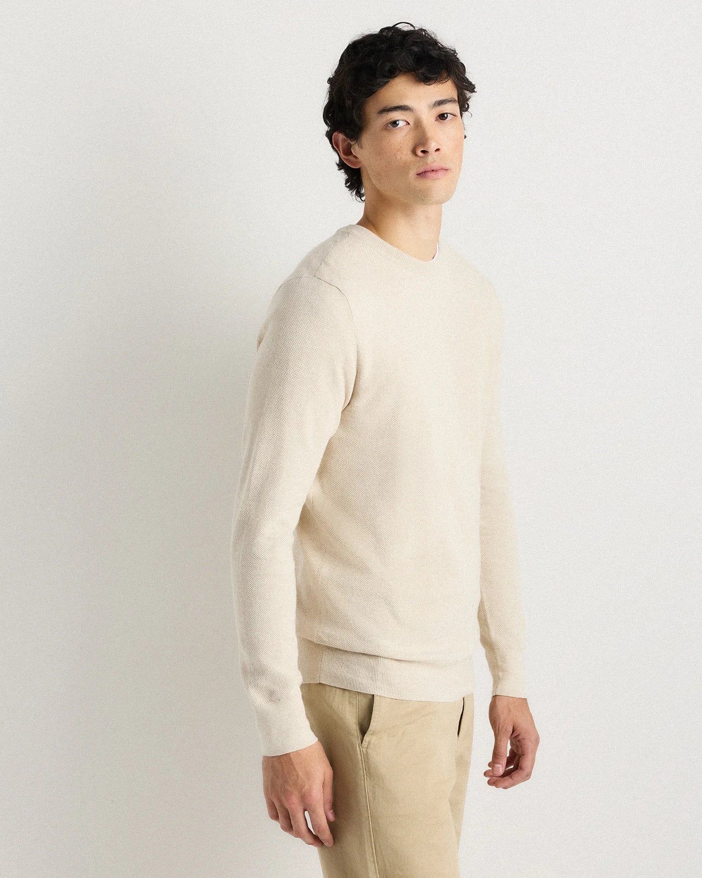 100% Organic Cotton Pique Crewneck Sweater - S / Moonstone Blue