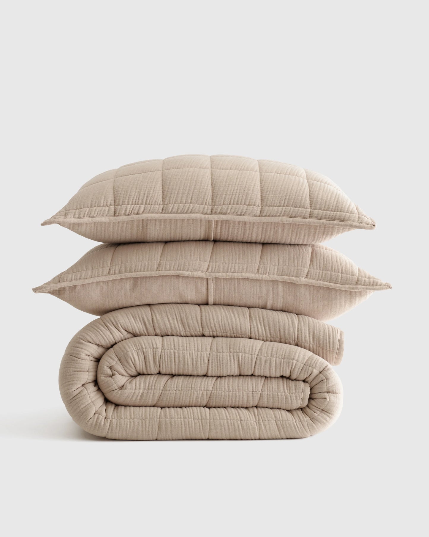 Organic Cotton Gauze Box Quilt Set - Twin / Mineral