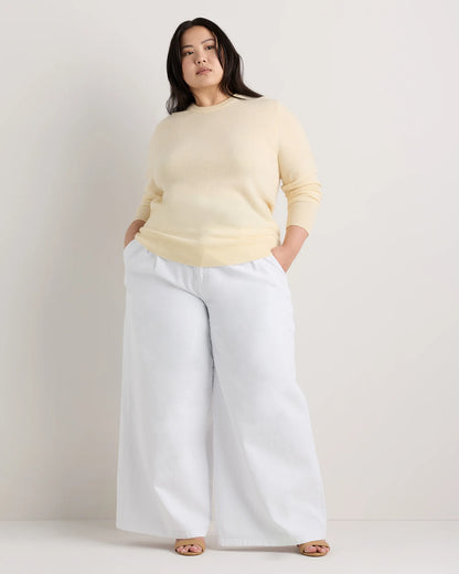 Mongolian Cashmere Crewneck Sweater - 1X / Pale Custard Yellow