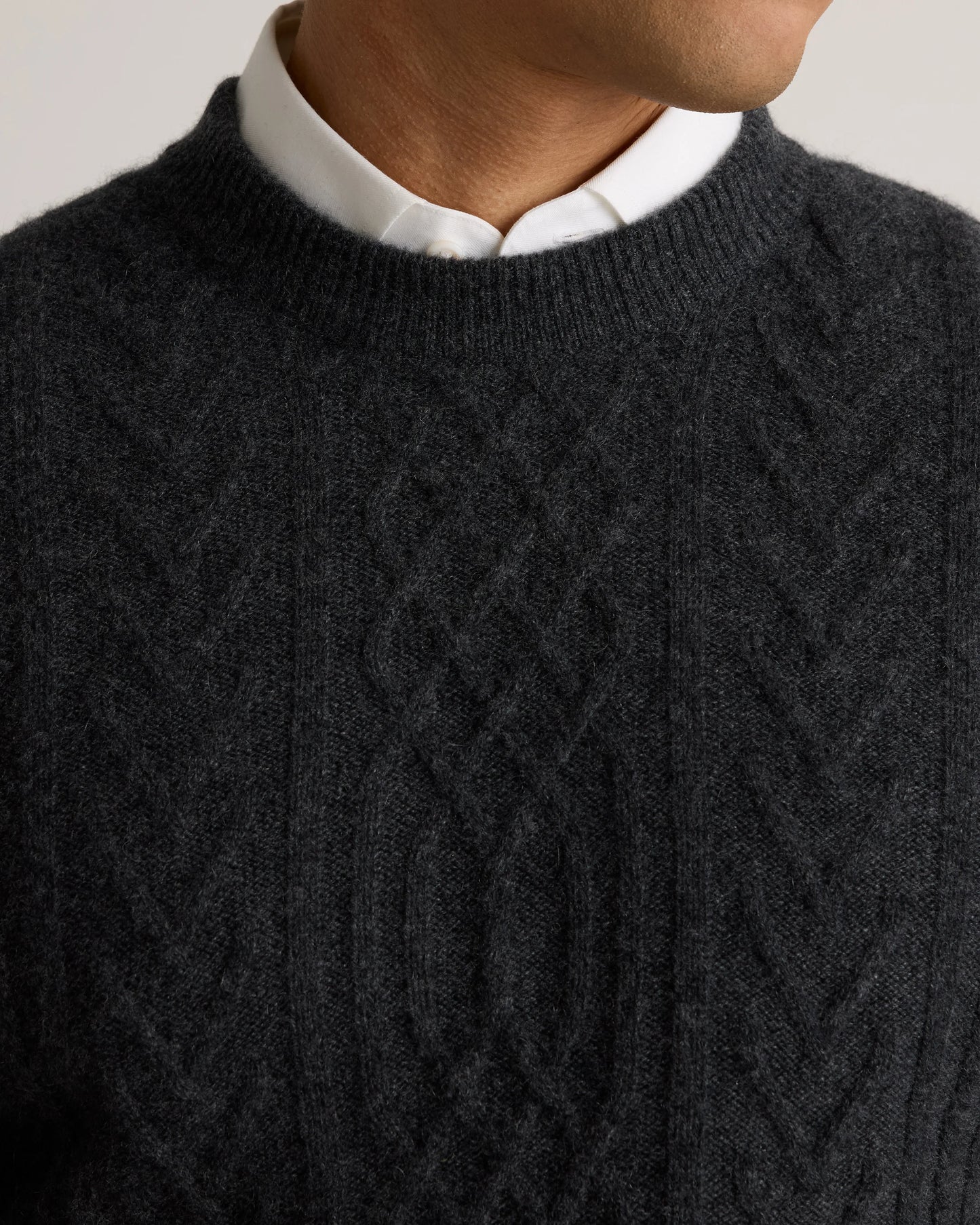 Mongolian Cashmere Cable Crewneck Sweater - S / True Navy