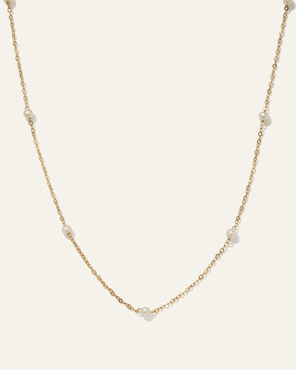 14K Gold Freshwater Cultured Pearl Station Necklace - One Size / Yellow Gold