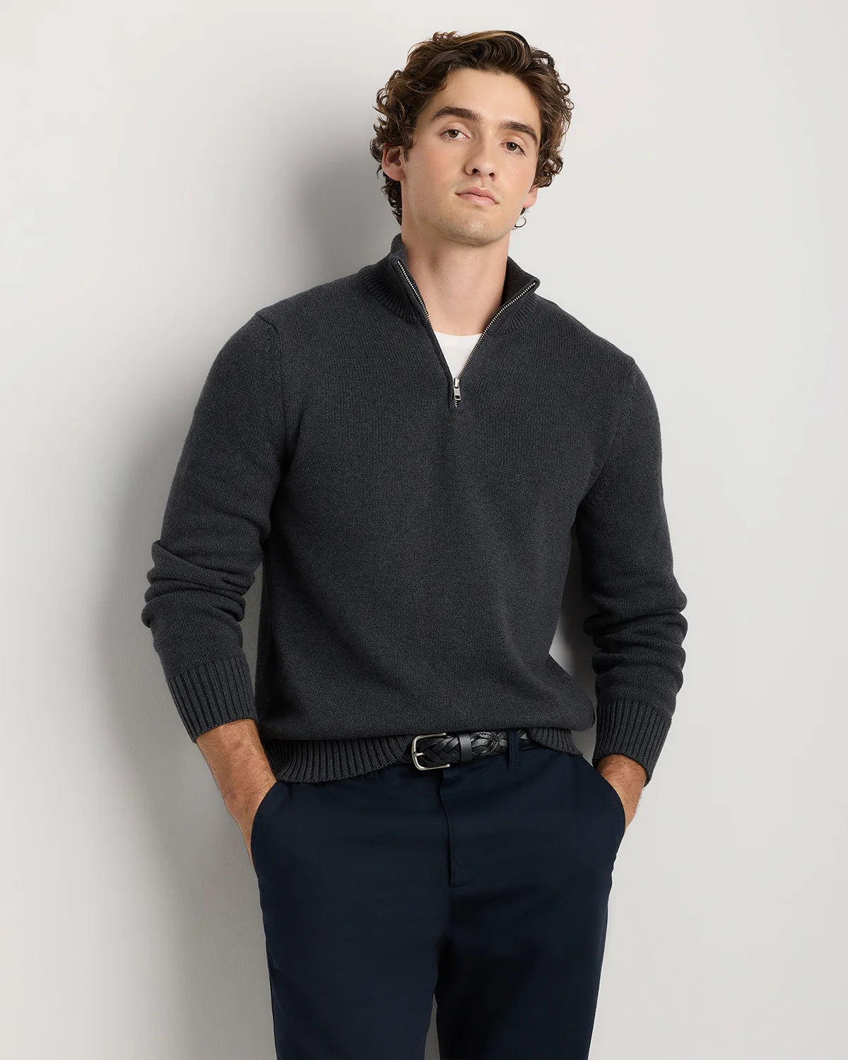 100% Organic Cotton Quarter-Zip Sweater - S / Moonstone Blue