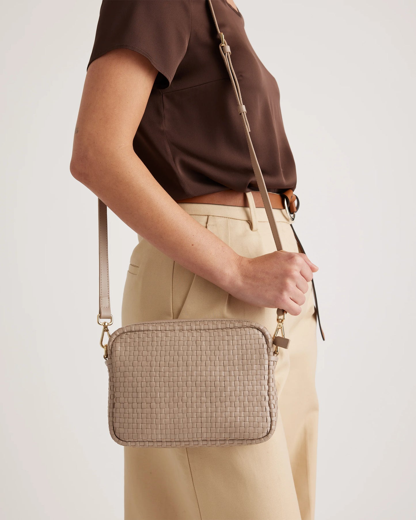 Italian Leather Handwoven Crossbody - One Size / Cognac