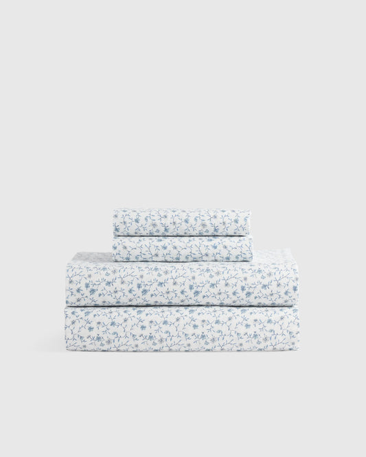 Organic Crisp Percale Floral Sheet Set - Twin / Blue Florette