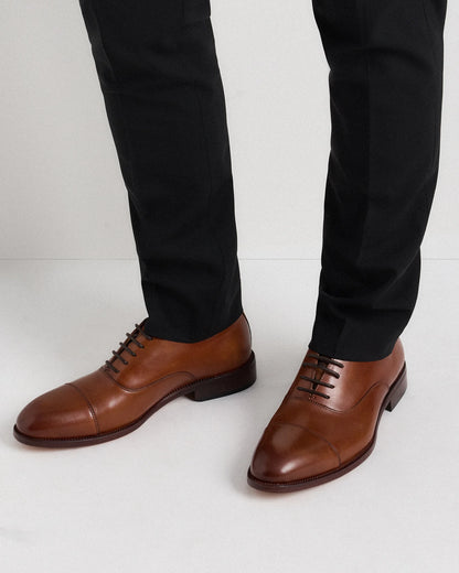 Italian Leather Cap Toe Oxford - 7 / Cognac