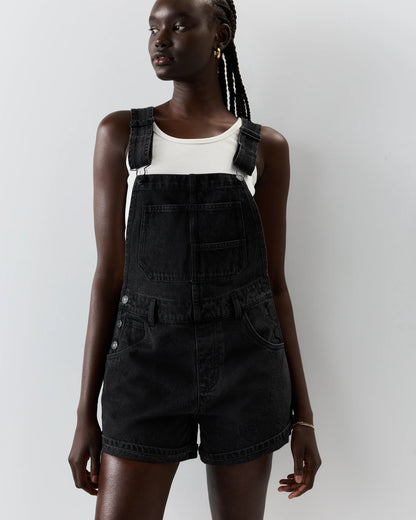 100% Organic Denim Shortalls - XS / Mascara Black