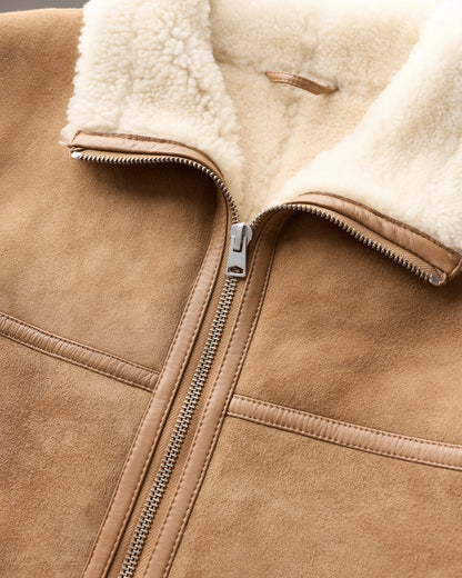 100% Shearling Long Coat - XS / Fawn/Off-White