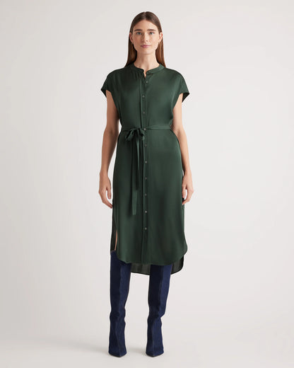 Washable Stretch Silk Midi Shirt Dress - XS / Black
