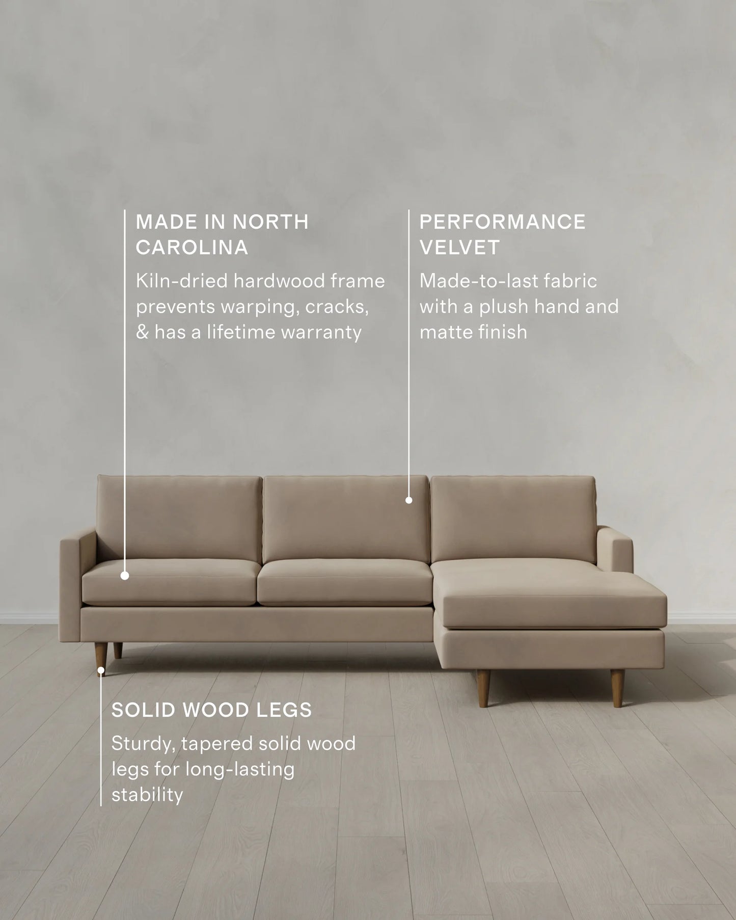 Atlas Midcentury Chaise Sectional in Performance Velvet - 106" Right Arm / Pine