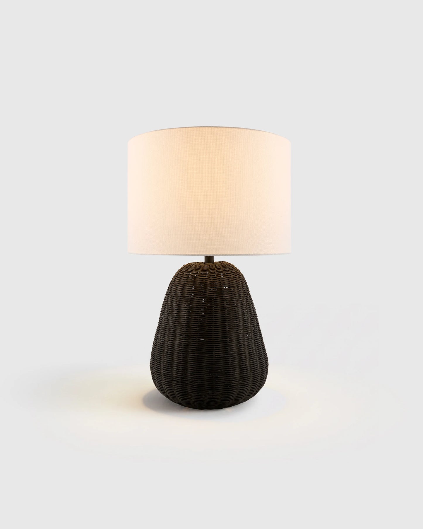 Natural Rattan Table Lamp with Linen Shade - One Size / Light Brown