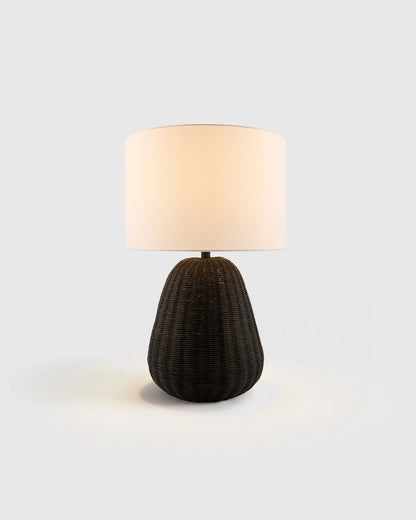 Natural Rattan Table Lamp with Linen Shade - One Size / Light Brown