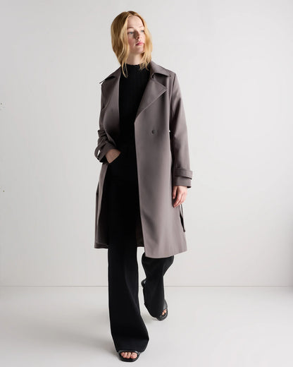 Stretch Crepe Trench Coat - XS / Olive