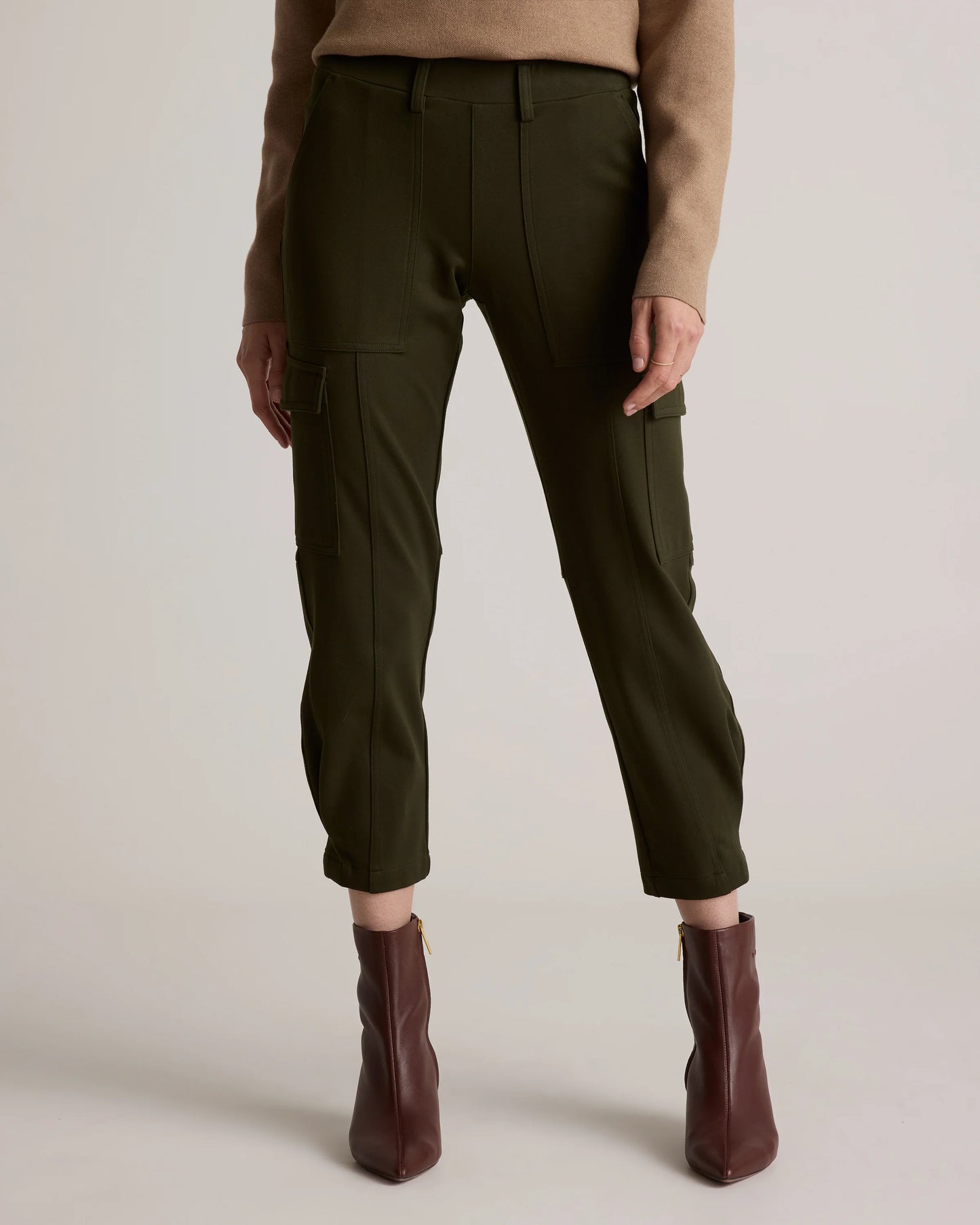 Ultra-Stretch Ponte Tapered Cargo Pants - XS / Black