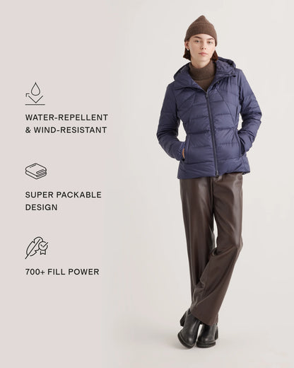 Lightweight Down Packable Puffer Hooded Jacket - XS / Navy
