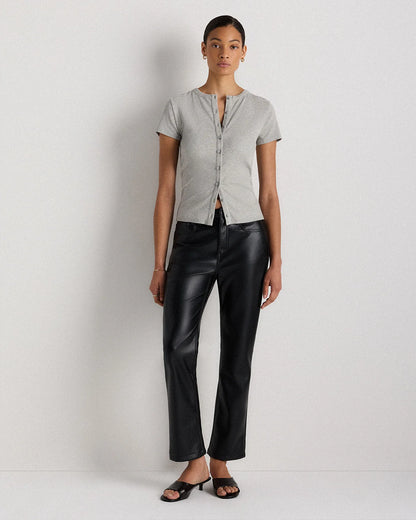 Organic Cotton Micro-Rib Button Tee - XS / Soft White