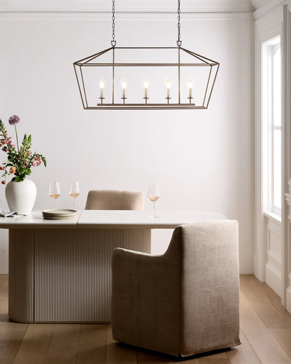 Traditional Steel Linear Lantern Chandelier - One Size / Brass