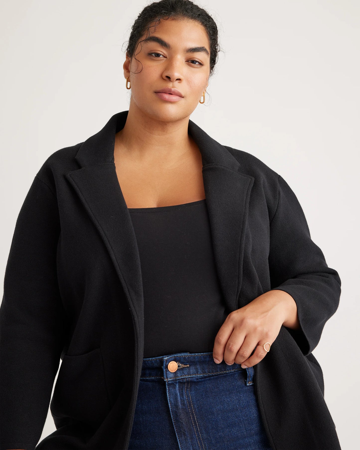 100% Organic Cotton Knit Blazer - 1X / Navy