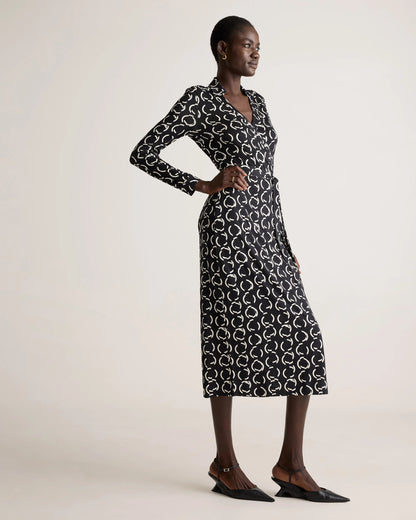 100% Silk Jersey Midi Wrap Dress - XS / Crimson Prism