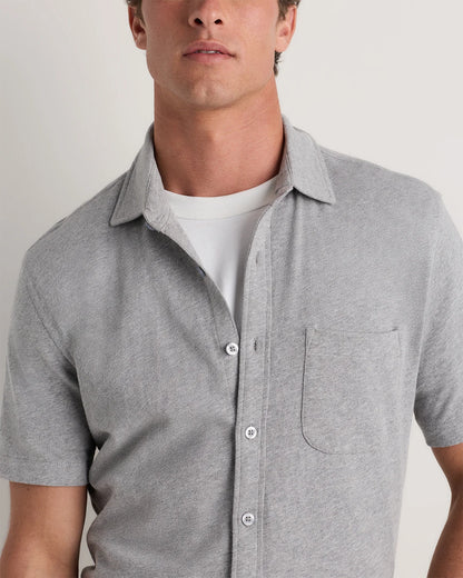 100% Organic Cotton Slub Short Sleeve Button Up Shirt - S / Heather Grey