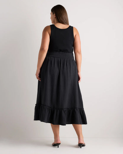 100% Organic Cotton Gauze Smocked Maxi Skirt - 1X / White