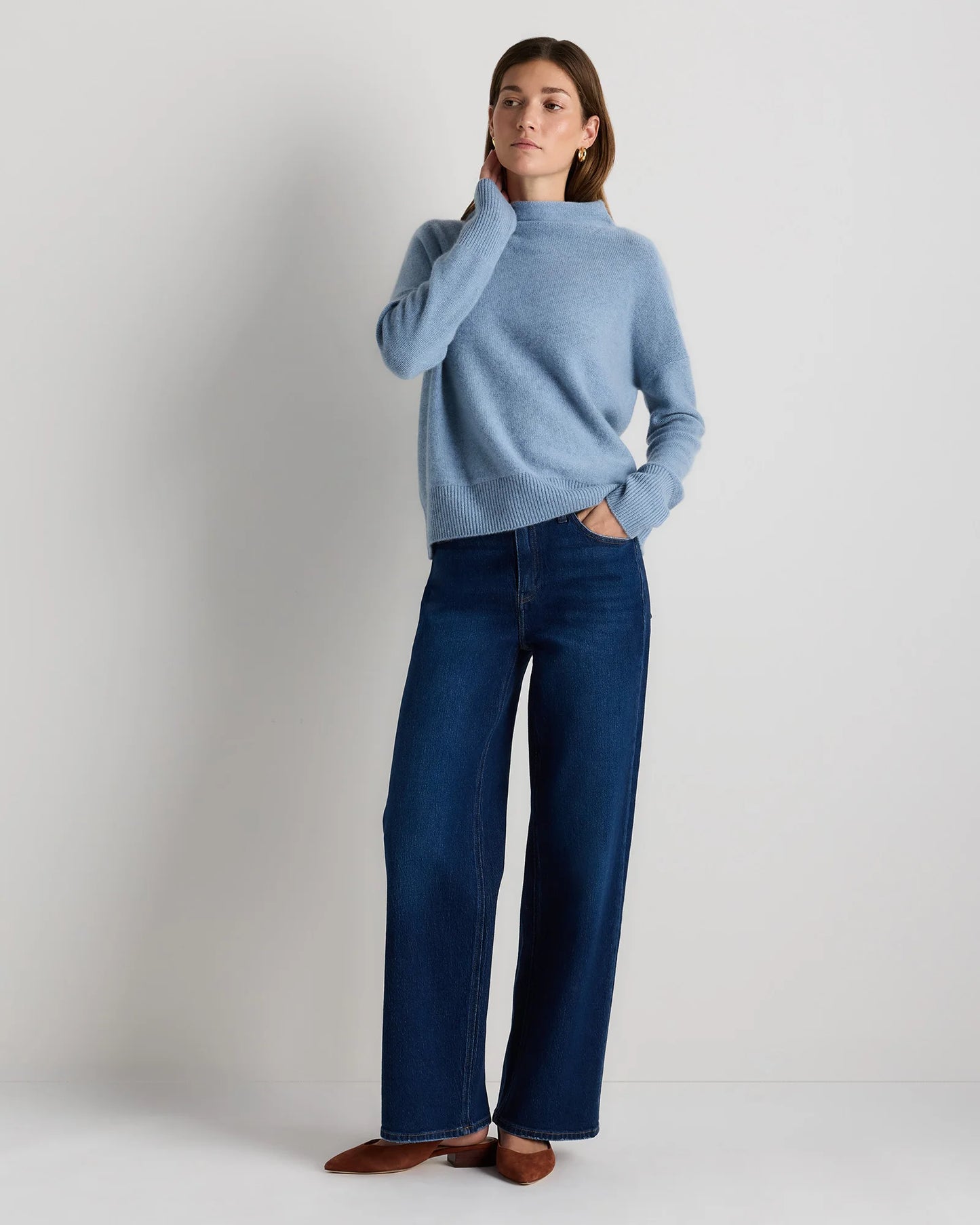 Mongolian Cashmere Funnel Neck Sweater - XS / Heather Grey