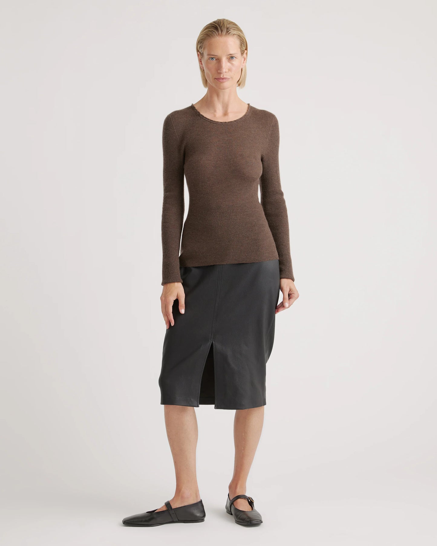 Featherweight Cashmere Ribbed Crewneck Sweater - XS / Charcoal