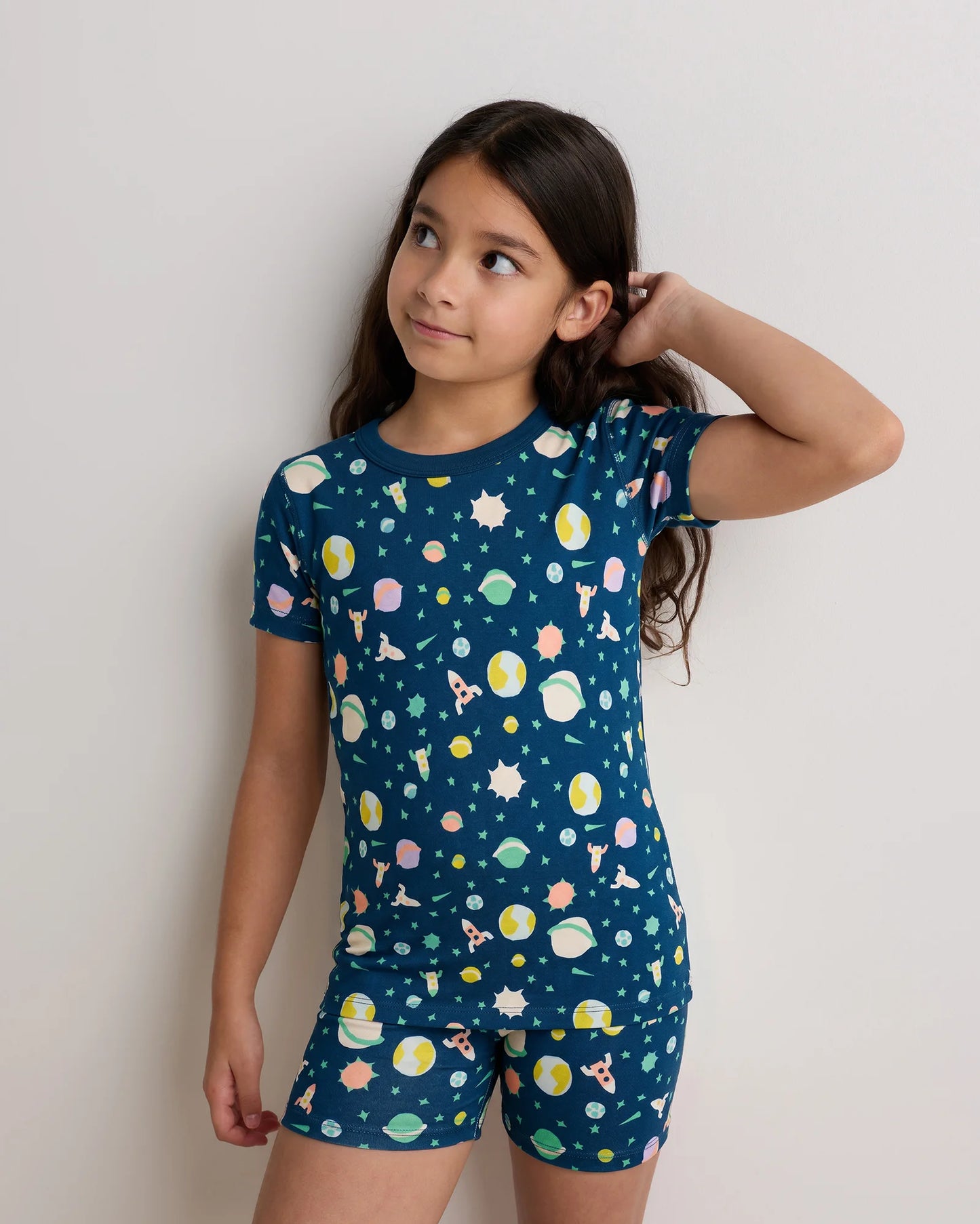 100% Organic Cotton Short Sleeve and Shorts Pajama Set - 6 / Navy Stripe