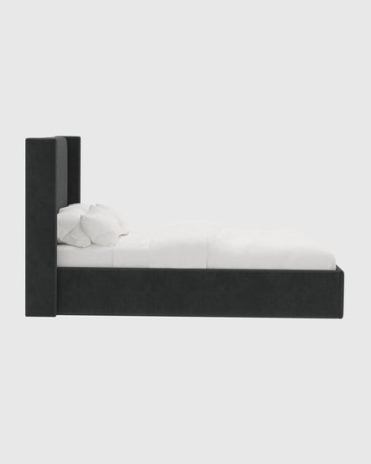 Wingback Bed in Performance Velvet - Full / Walnut