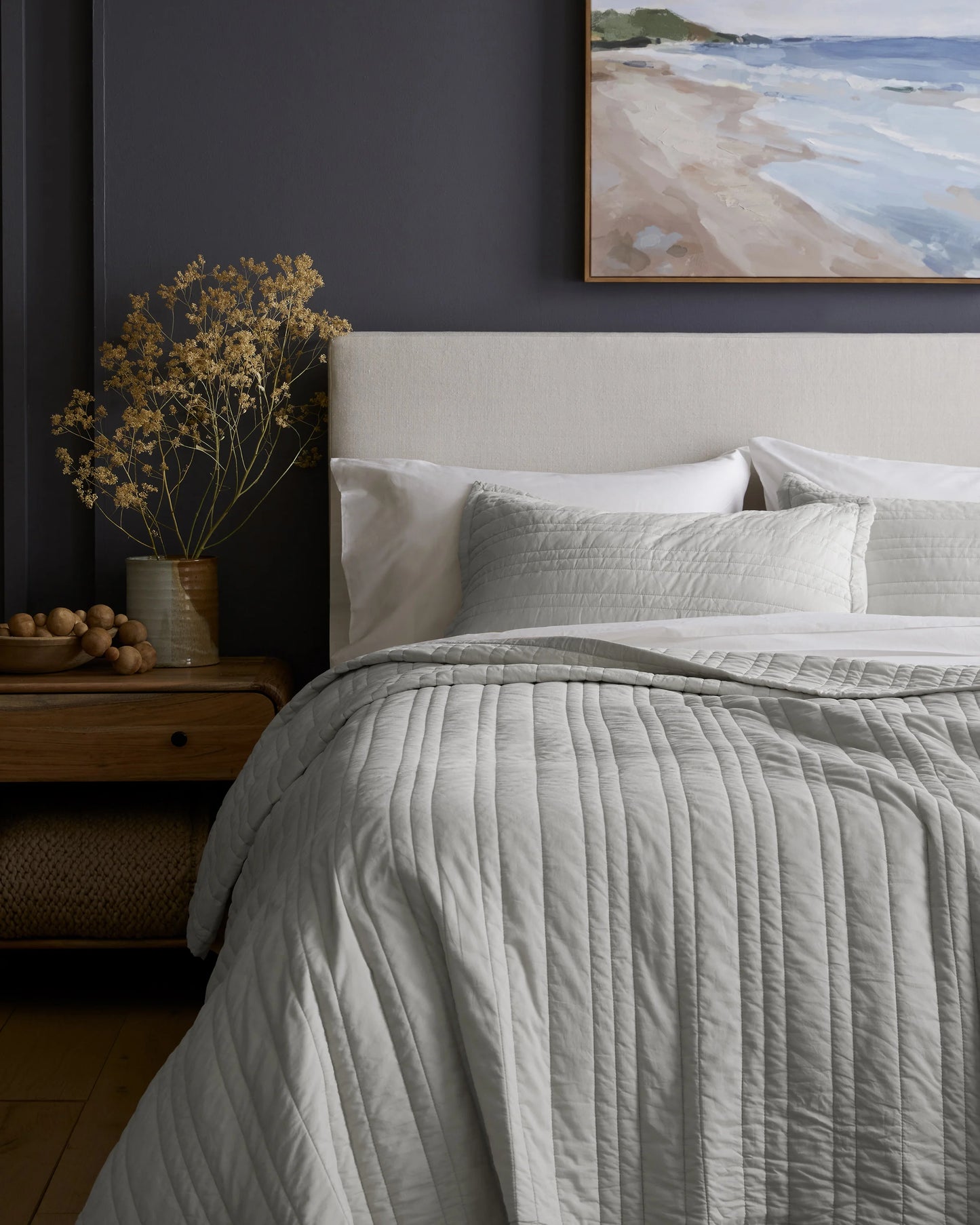 Organic Cotton Stripe Stitch Quilted Sham Set - Standard / White