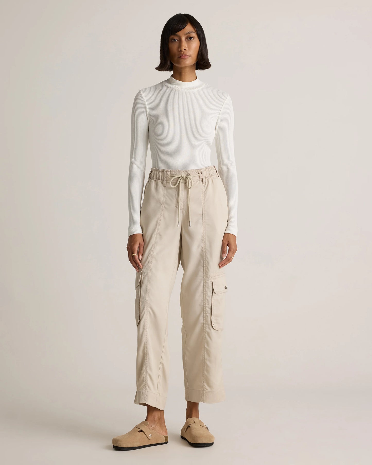 Vintage Wash Tencel Drawstring Cargo Pants - XS / Olive