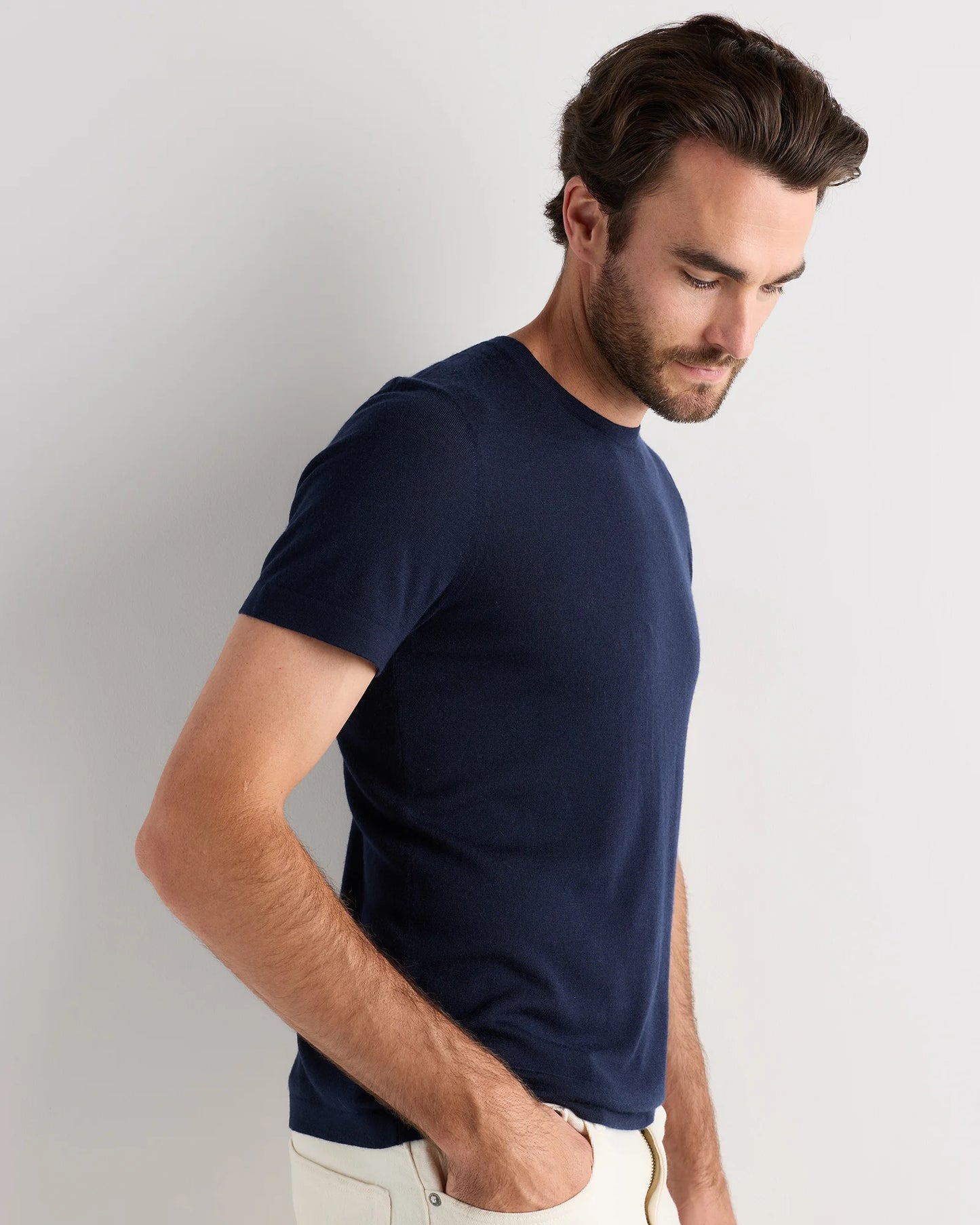 100% Superfine Mongolian Cashmere Tee - S / True Navy